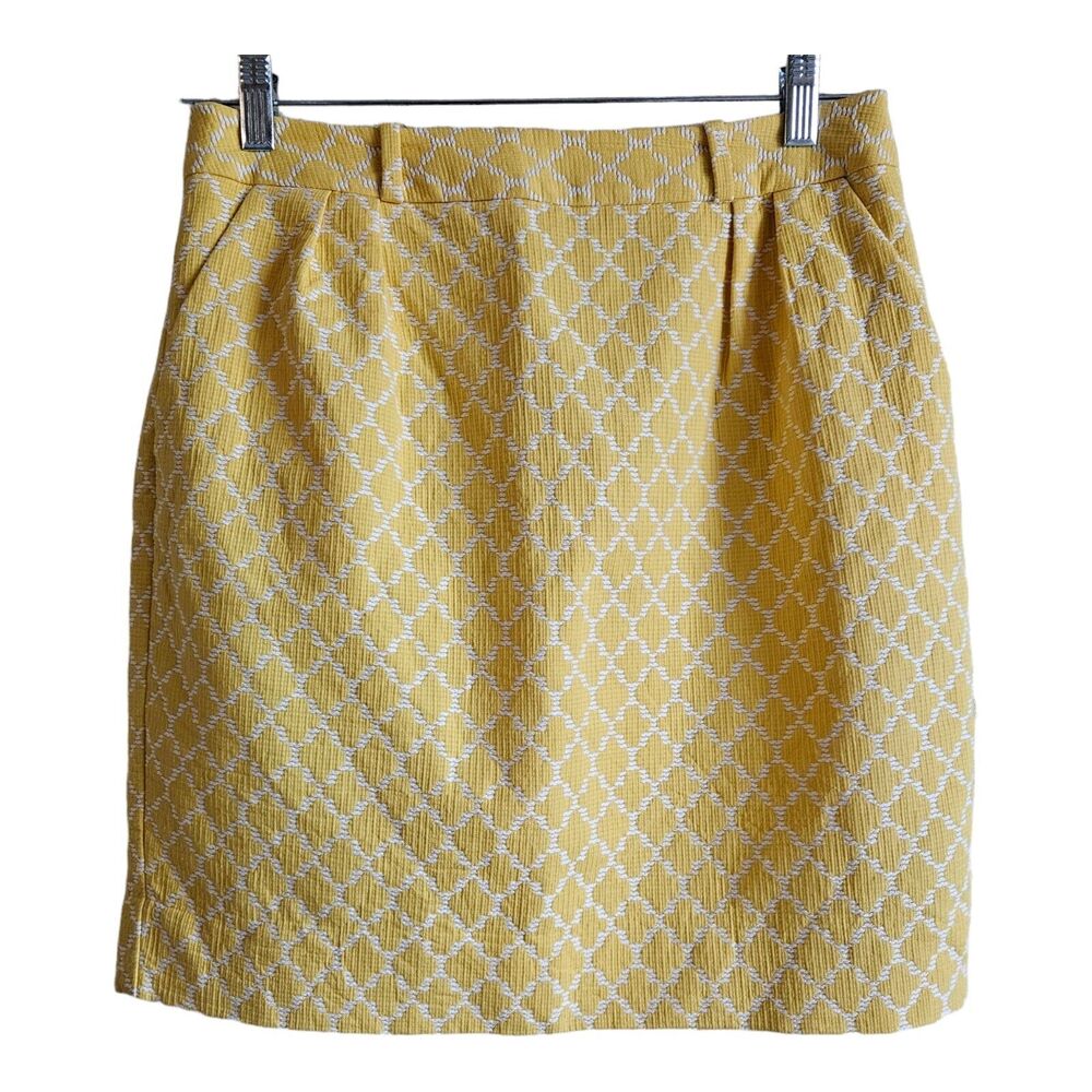 KATE SPADE Women's 6 Skirt Meredith Jacquard Yellow White Above Knee Waist 30"